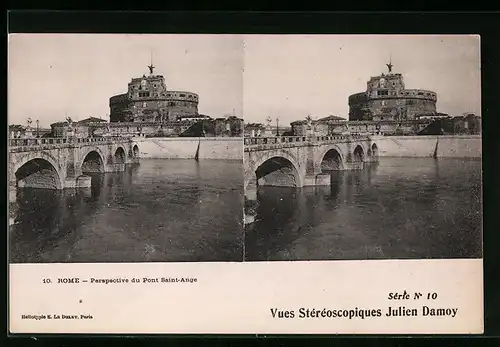 Stereo-AK Rome, Perspective du Pont Saint-Ange