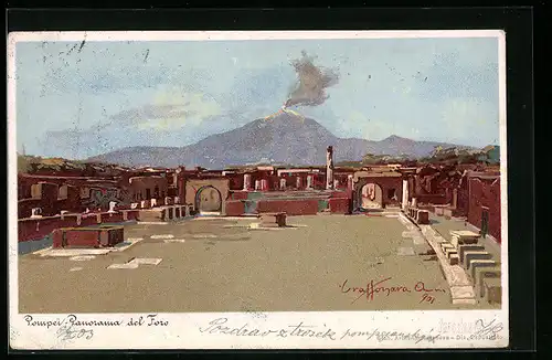 Lithographie Pompei, Panorama del Foro