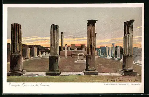 Lithographie Pompei, Tempio de Venere, Ausgrabungstätte