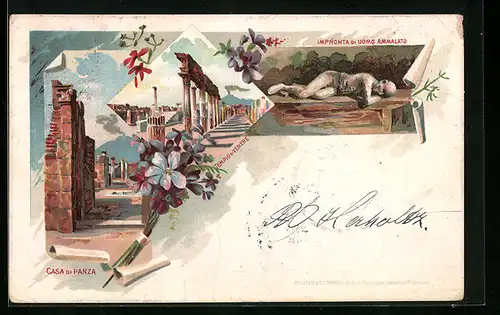 Lithographie Pompei, Temio di Venere, Casa di Panza