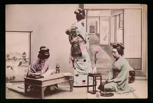 30 Fotografien unbekannt. Fotograf, Ansicht Japan /Nippon, Geisha, Mädchen in Tracht, Teezeremonie, Ortschaften, Rikscha