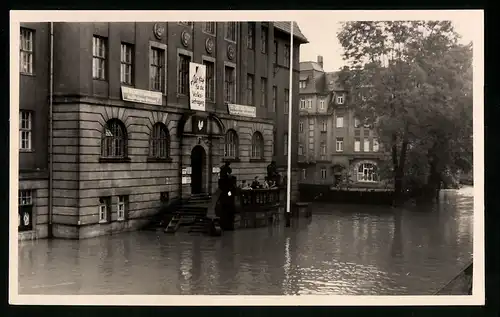 4 Fotografien Deylig, Greiz, Ansicht Greiz, Überschwemmung - Flutkatastrophe, Poststr., Heinrichstr., Brückenstr. u.a.