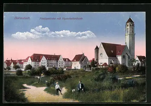 AK Darmstadt, Pauluskirche mit Hypothekenbank