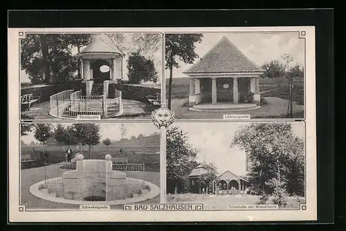 AK Bad Salzhausen, Trinkhalle am Wasserturm, Lithiumquelle, Stahlquelle