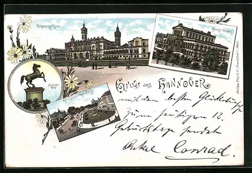 Lithographie Hannover, Königliches Theater, Polytechnikum, Königsworther Platz