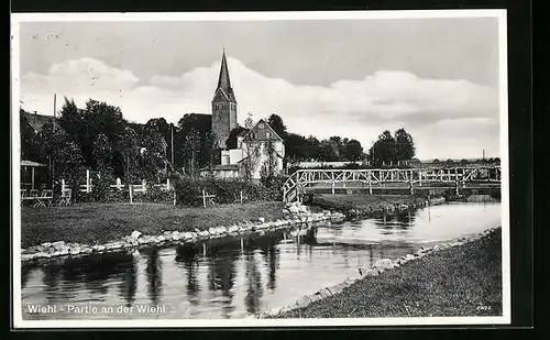 AK Wiehl, Partie an der Wiehl mit Brücke