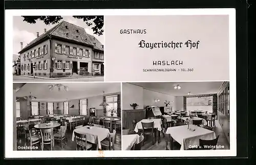 AK Haslach /Schwarzwaldbahn, Gasthaus Bayerischer Hof, Innenansichten Gaststube u. Cafe und Weinstube