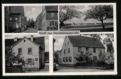 AK Geroldshausen /Ufr., Bäckerei und Handlung, Ortspartie, Strassenpartie