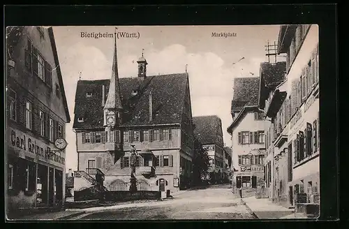 AK Bietigheim /Württ., Marktplatz mit Uhrmachergeschäft von Carl Grimm