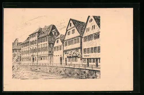 Künstler-AK Calw /Württ. Schwarzwald, Patrizierhaus, Geburtshaus von Emilie Uhland, der Gemahlin von Ludwig Uhland