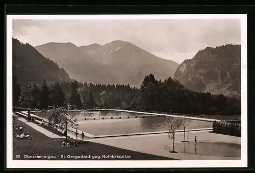 AK Oberammergau, St. Gregorbad gegen Nothkarspitze