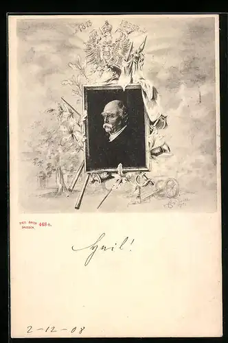 AK Portrait von Bismarck mit Eichenlaub und Wappen