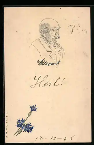 Präge-Lithographie Bismarck mit Kornblumen