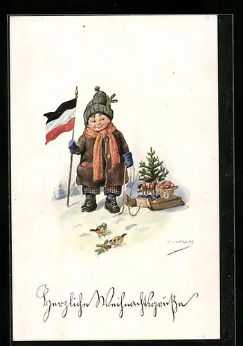 Künstler-AK Friedrich Kaskeline: Junge mit Reichskriegsflagge