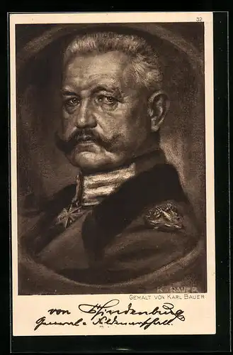 Künstler-AK Paul von Hindenburg blickt über die Schulter