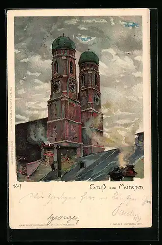 Künstler-AK Heinrich Kley: München, Blick zur Frauenkirche