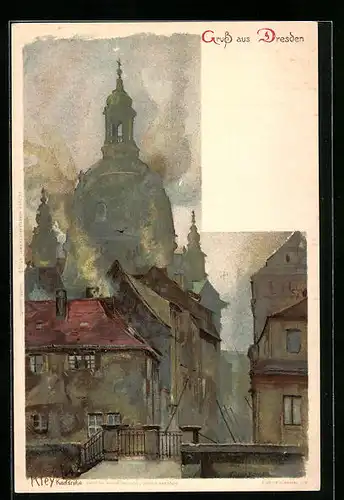 Künstler-AK Heinrich Kley: Dresden, Ortspartie mit Kirche