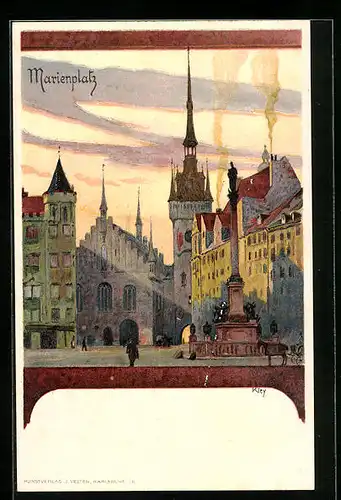 Künstler-AK München, Partie am Marienplatz