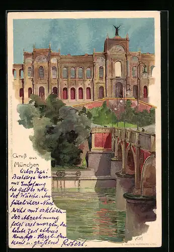 Künstler-AK Heinrich Kley: München, Maximilianeum von aussen