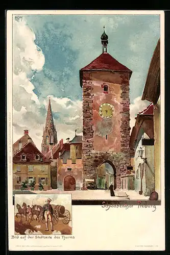 Künstler-AK Heinrich Kley: Freiburg, Schwabentor, Bild auf der Stadtseite des Turms