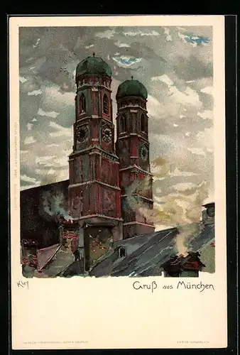 Künstler-AK Heinrich Kley: München, Blick zur Frauenkirche