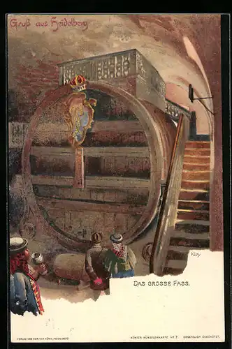 Künstler-AK Heinrich Kley: Heidelberg, Besucher am Grossen Fass