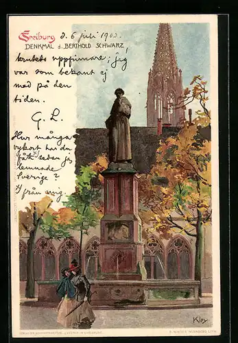 Künstler-AK Heinrich Kley: Freiburg, Denkmal des Berthold Schwarz