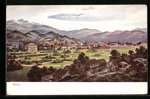 Künstler-AK Friedrich Perlberg: Cetinje, Panorama