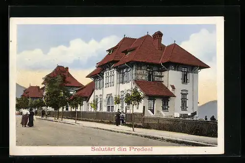 AK Predeal, Partie im Ort mit Wohnhäusern