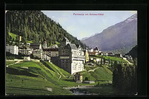 AK Pontresina, Ortsansicht mit Schloss-Hotel