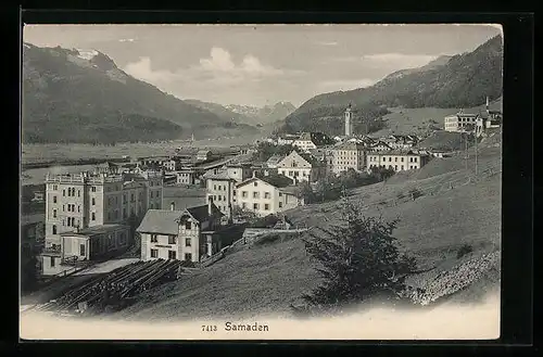 AK Samaden, Gesamtansicht mit Bergblick