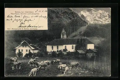 AK Gsteig, Pfarrhaus, Kirche und Jungfrau