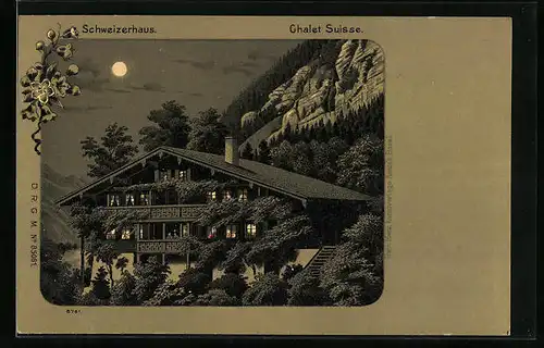 Mondschein-Lithographie Meiringen, Schweizerhaus, Chalet Suisse