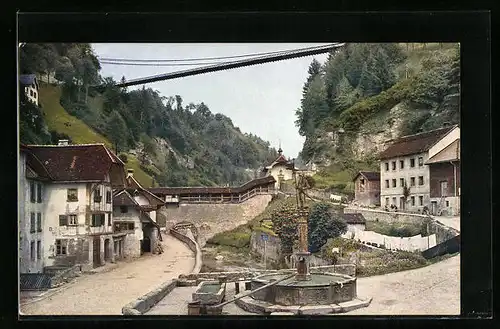 AK Fribourg, La fontaine de la Fidelite et le pont du Gotteron