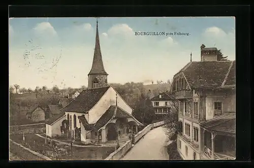 AK Bourguillon près Fribourg, Ortspartie mit Kirche