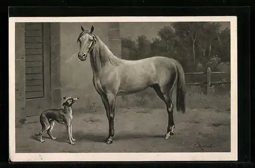 Künstler-AK Carl Reichert: Pferd und Hund