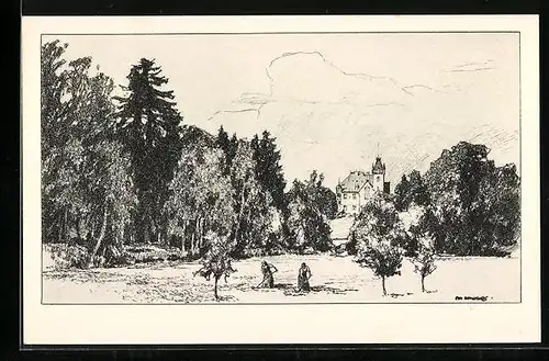 Künstler-AK Otto Ubbelohde: Schloss Sickendorf, Federzeichnung