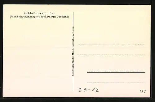 Künstler-AK Otto Ubbelohde: Schloss Sickendorf, Federzeichnung