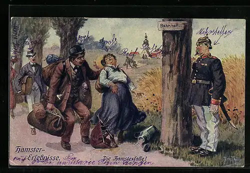 Künstler-AK Arthur Thiele: Hamster-Erlebnisse, Die Hamsterfalle