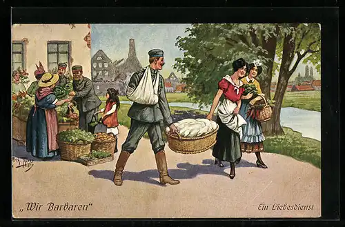 Künstler-AK Arthur Thiele: Wir Barbaren, Ein Liebesdienst