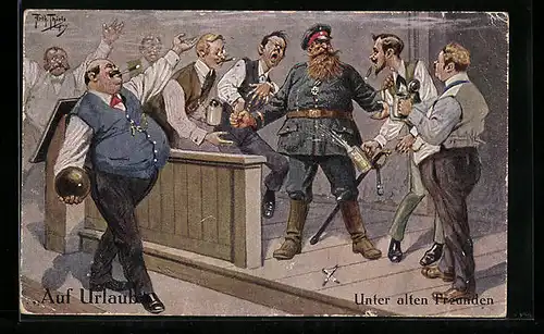 Künstler-AK Arthur Thiele: Auf Urlaub, Unter alten Freunden