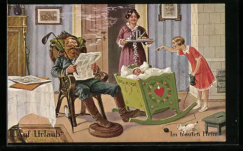 Künstler-AK Arthur Thiele: Im trauten Heim, Auf Urlaub