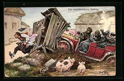 Künstler-AK Arthur Thiele: Die unterbrochene Sitzung