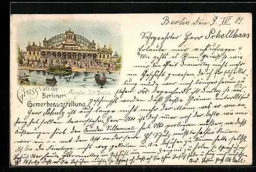 Lithographie Berlin, Gewerbeausstellung, Theater Alt-Berlin