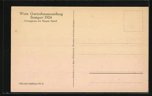 AK Stuttgart, Württ. Gartenbauausstellung 1924, Privatgarten mit Neuem Schloss