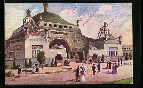 AK Nürnberg, Jubiläums-Landes-Ausstellung 1906, Staatsgebäude mit Besuchern auf dem Vorplatz
