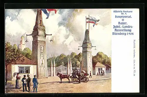 Künstler-AK Nürnberg, Bayer. Jubiläums-Landes-Ausstellung 1906, Hauptportal