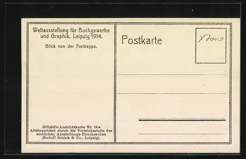 AK Leipzig, Weltausstellung für Buchgewerbe und Graphik 1914, Blick von der Freitreppe
