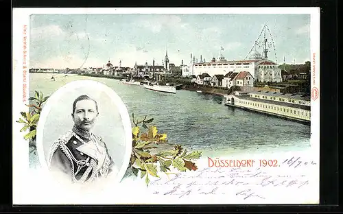 AK Düsseldorf, Ausstellung 1902, Flusspartie mit Dampfern