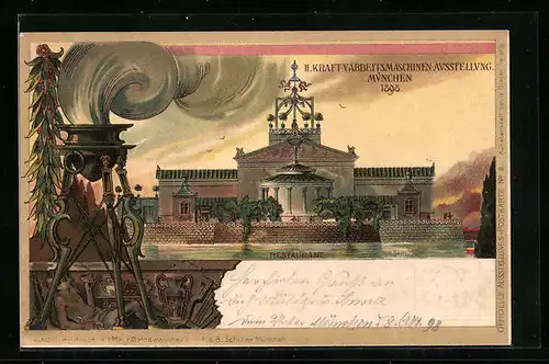Lithographie München, II. Kraft-V. Arbeitsmaschinen-Ausstellung 1898, Restaurant